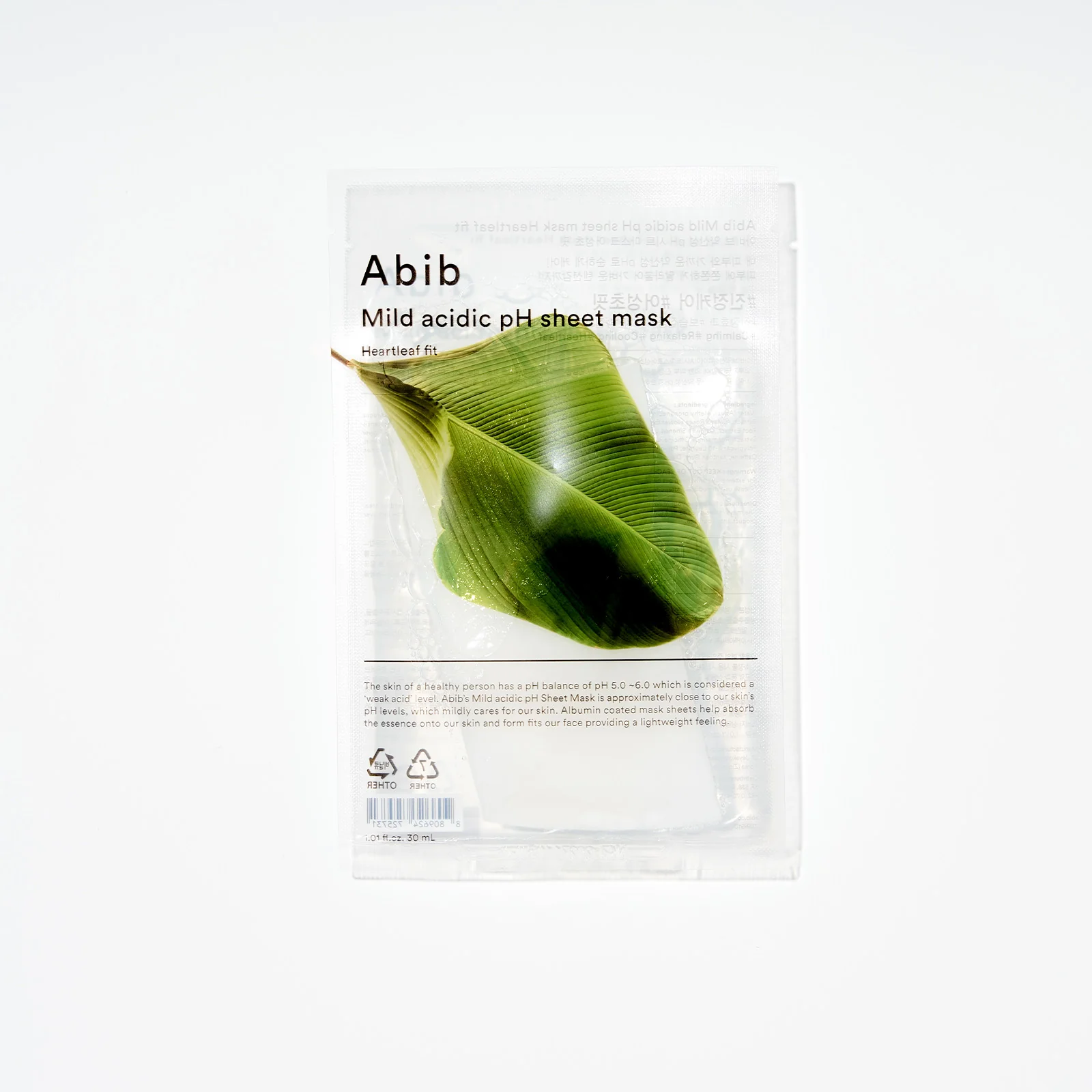 Abib – švelni rūgštinė pH lakštinė kaukė su „Heartleaf Fit“, 1 lakštas